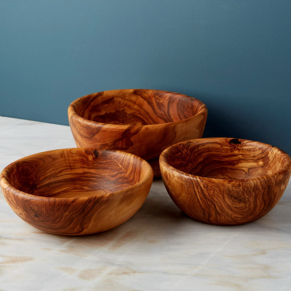 Olive Wood Nesting Salad Bowls, Set of 3