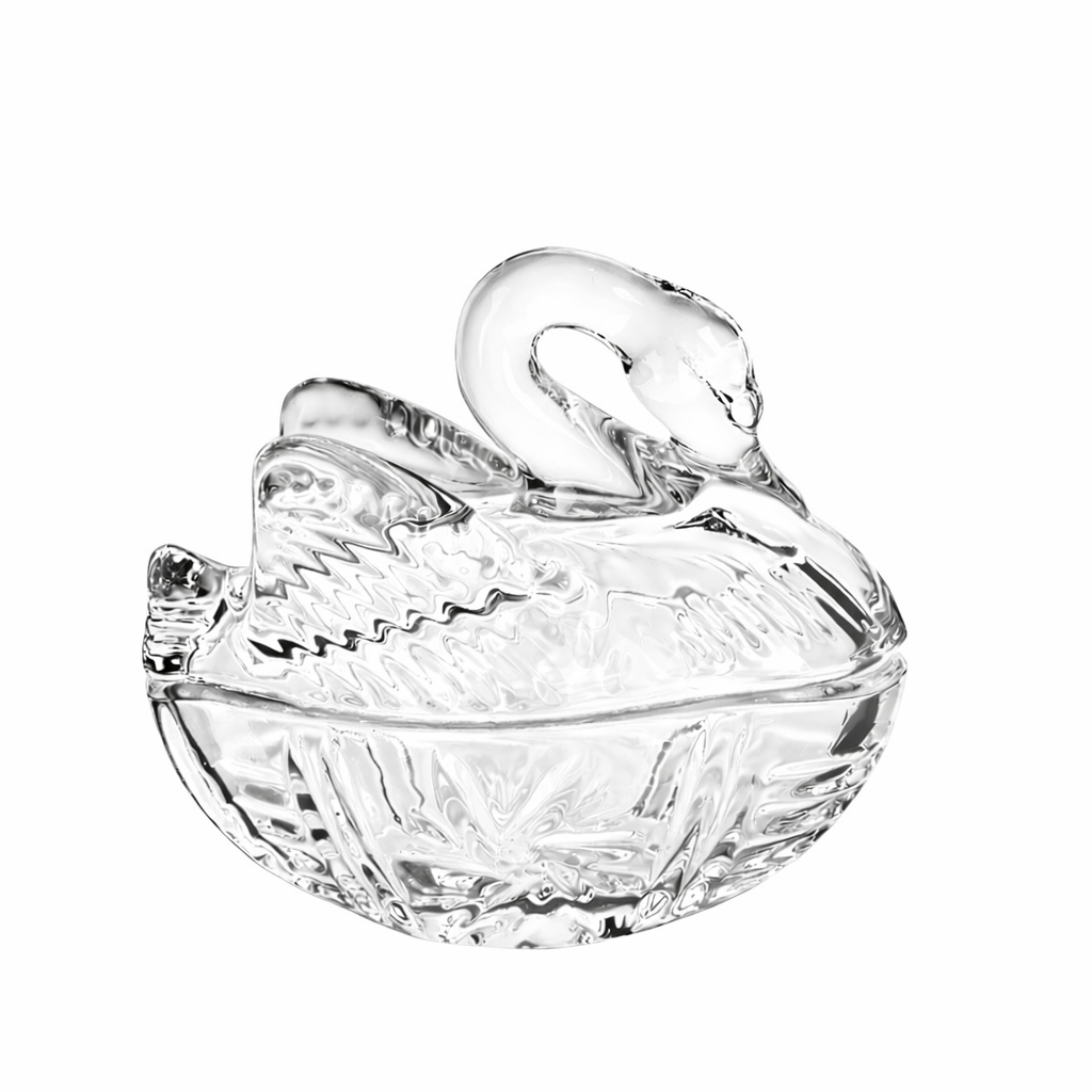 Crystal Glass Swan Dish with Lid