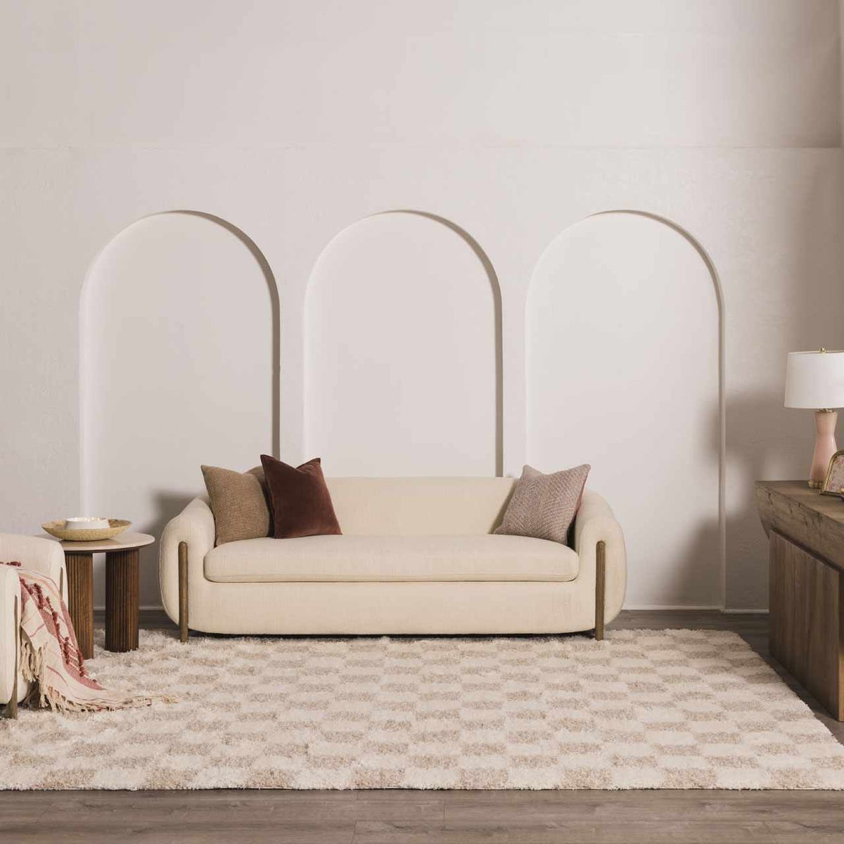 Atira Checkered Area Rug – Cream & Light Brown