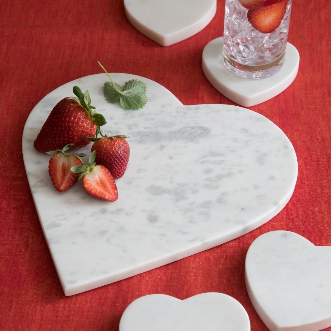 White Marble Heart Coasters, Set of 4