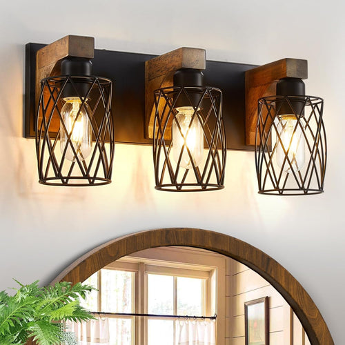 3-Light Wood Bathroom Light Fixture