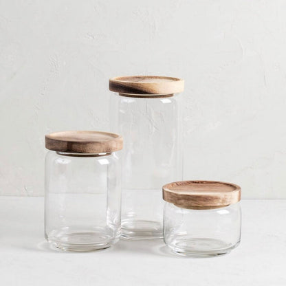 Glass Container with Acacia Lid Medium