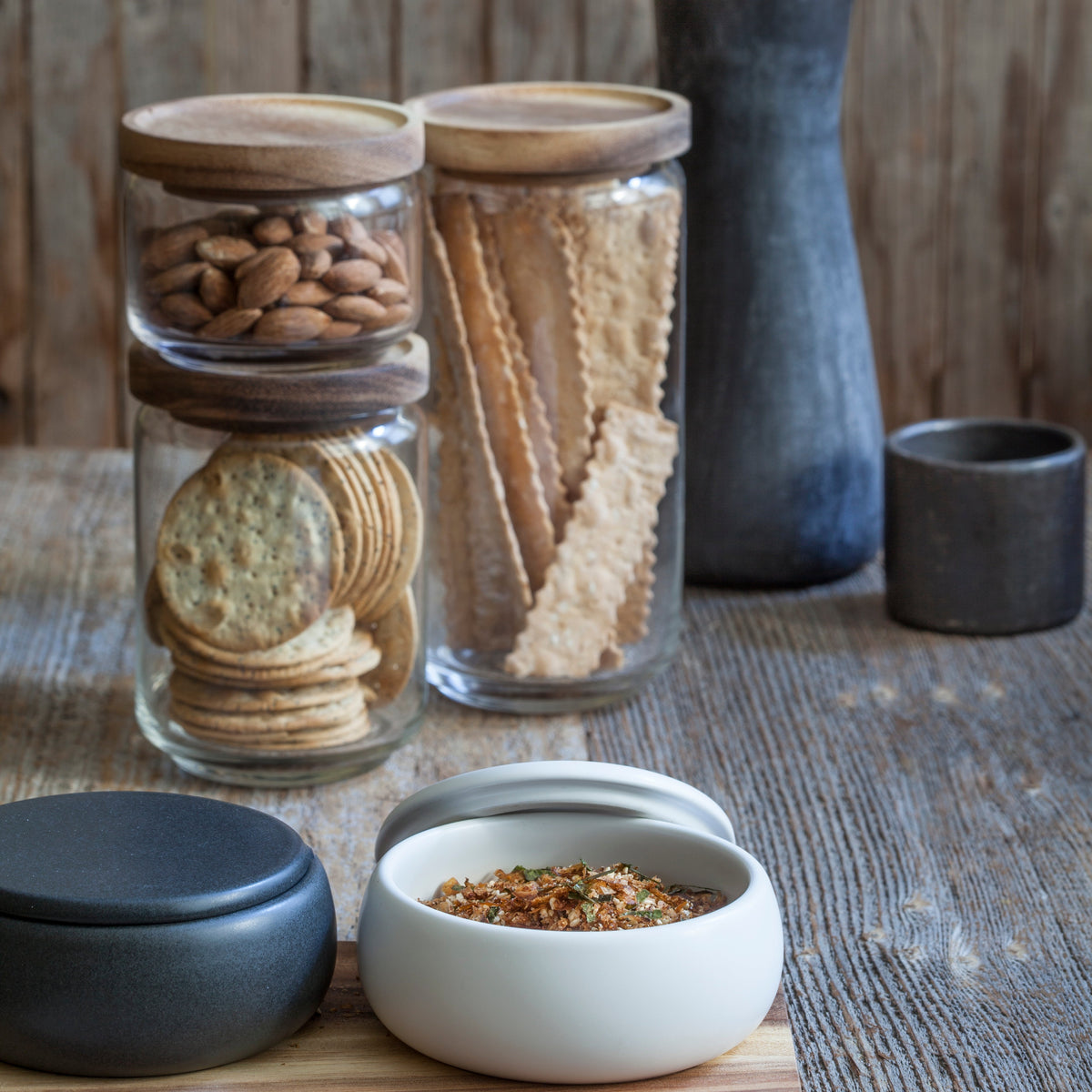 Glass Container with Acacia Lid Medium