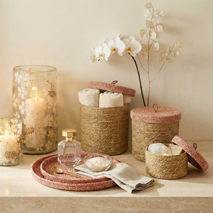 Hydra Woven Seagrass Tray Set of 2, Rose