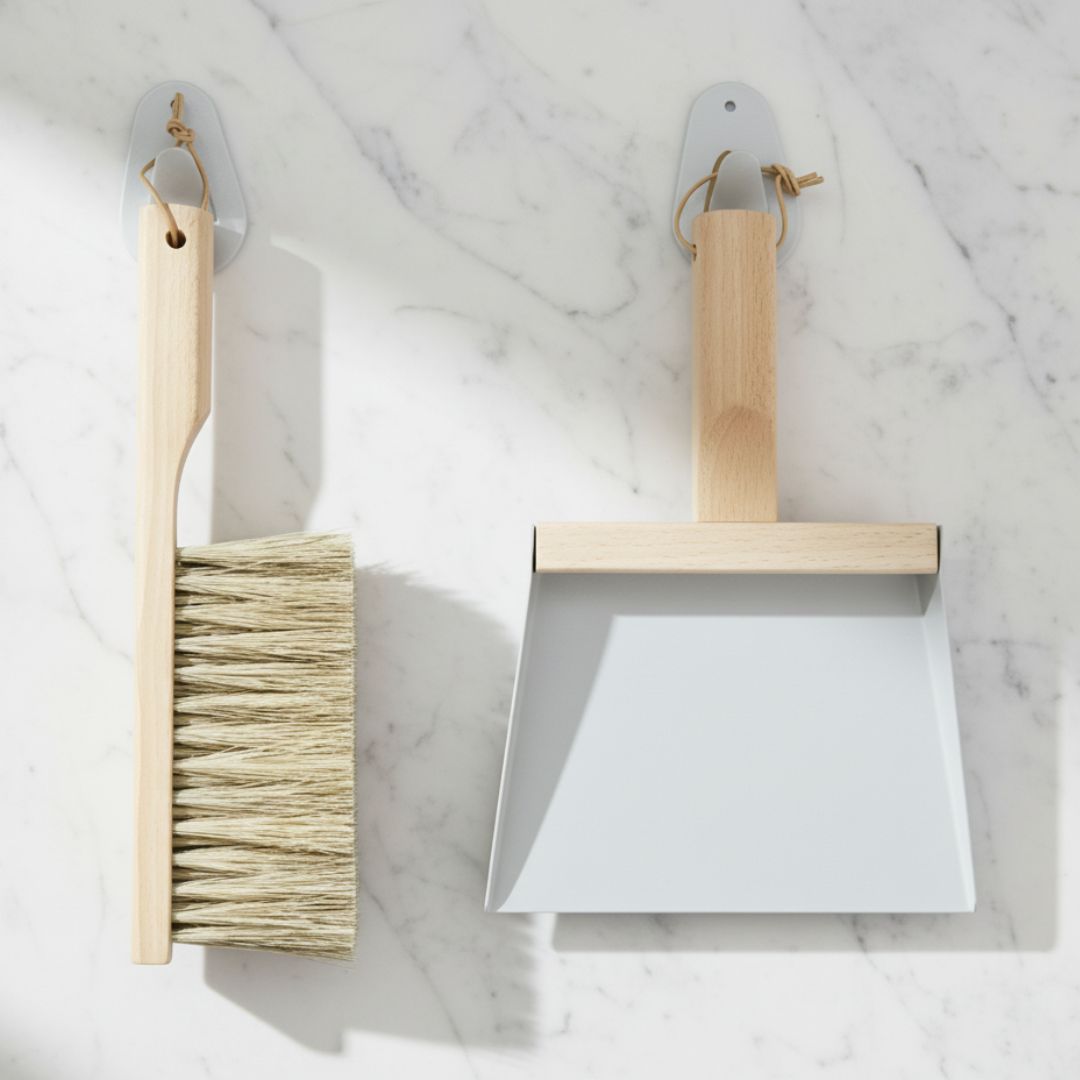 Andree Jardin NATURAL GRAY---"Mr & Mrs Clynk" Hand Brush, Dustpan and Wall Hooks