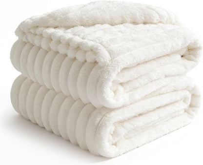 BEDELITE Ribbed Fleece Throw Blanket for Couch, Linen, 50"x60"