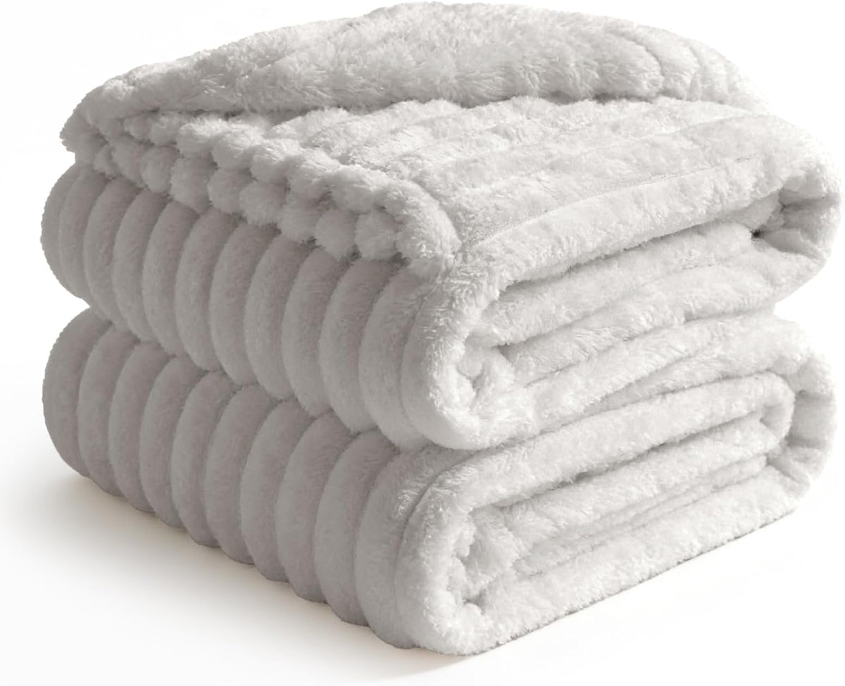 BEDELITE Ribbed Fleece Throw Blanket for Couch, Linen, 50"x60"