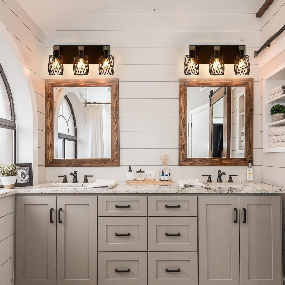 3-Light Wood Bathroom Light Fixture