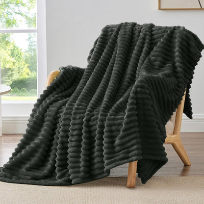 BEDELITE Ribbed Fleece Throw Blanket for Couch, Linen, 50"x60"