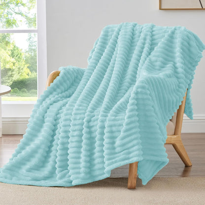 BEDELITE Ribbed Fleece Throw Blanket for Couch, Linen, 50"x60"