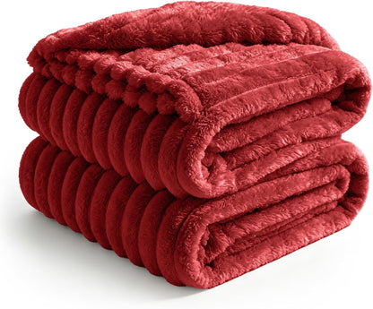 BEDELITE Ribbed Fleece Throw Blanket for Couch, Linen, 50"x60"