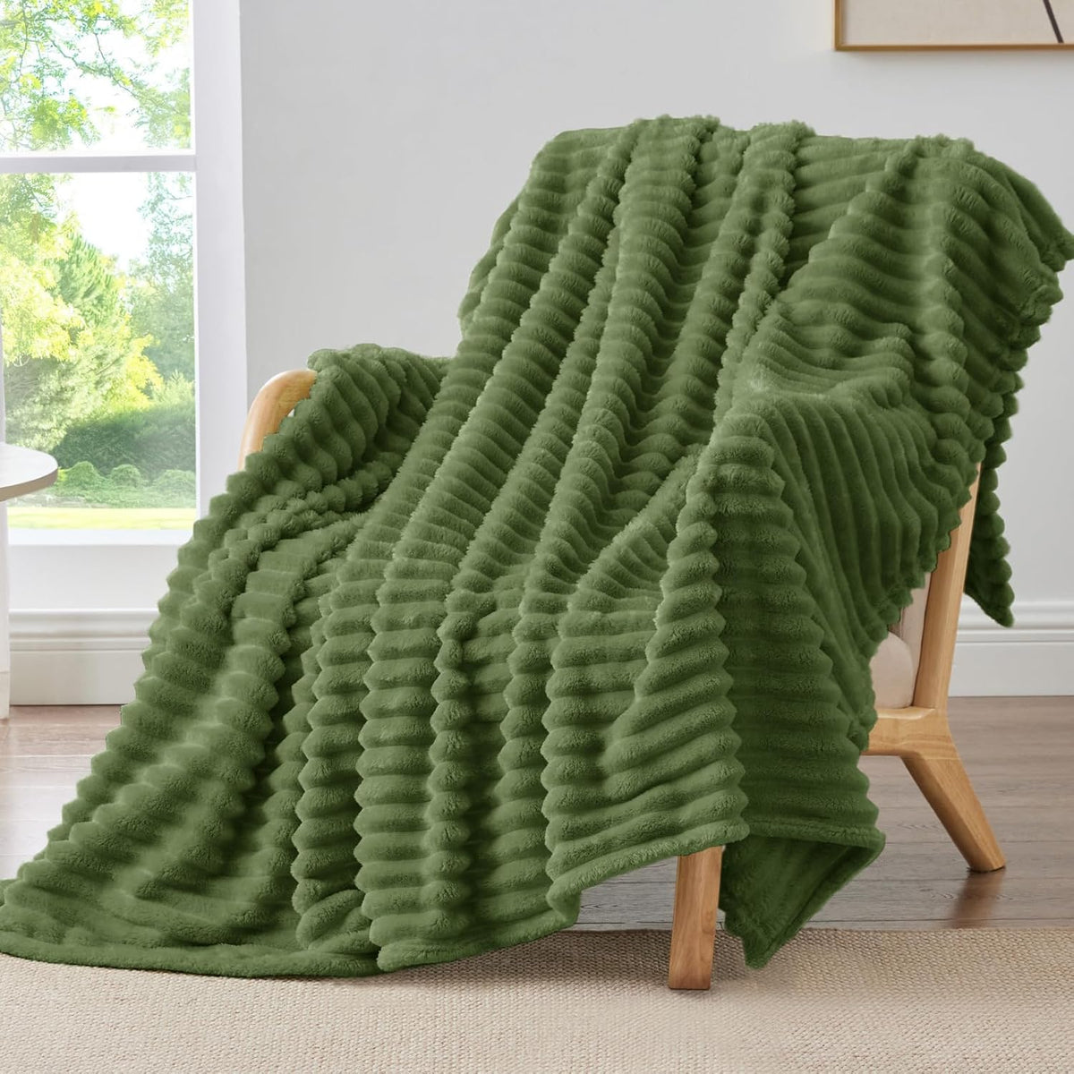 BEDELITE Ribbed Fleece Throw Blanket for Couch, Linen, 50"x60"