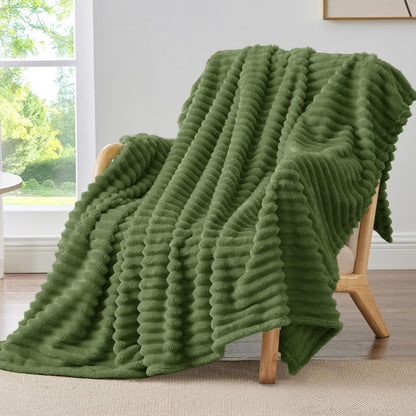 BEDELITE Ribbed Fleece Throw Blanket for Couch, Linen, 50"x60"