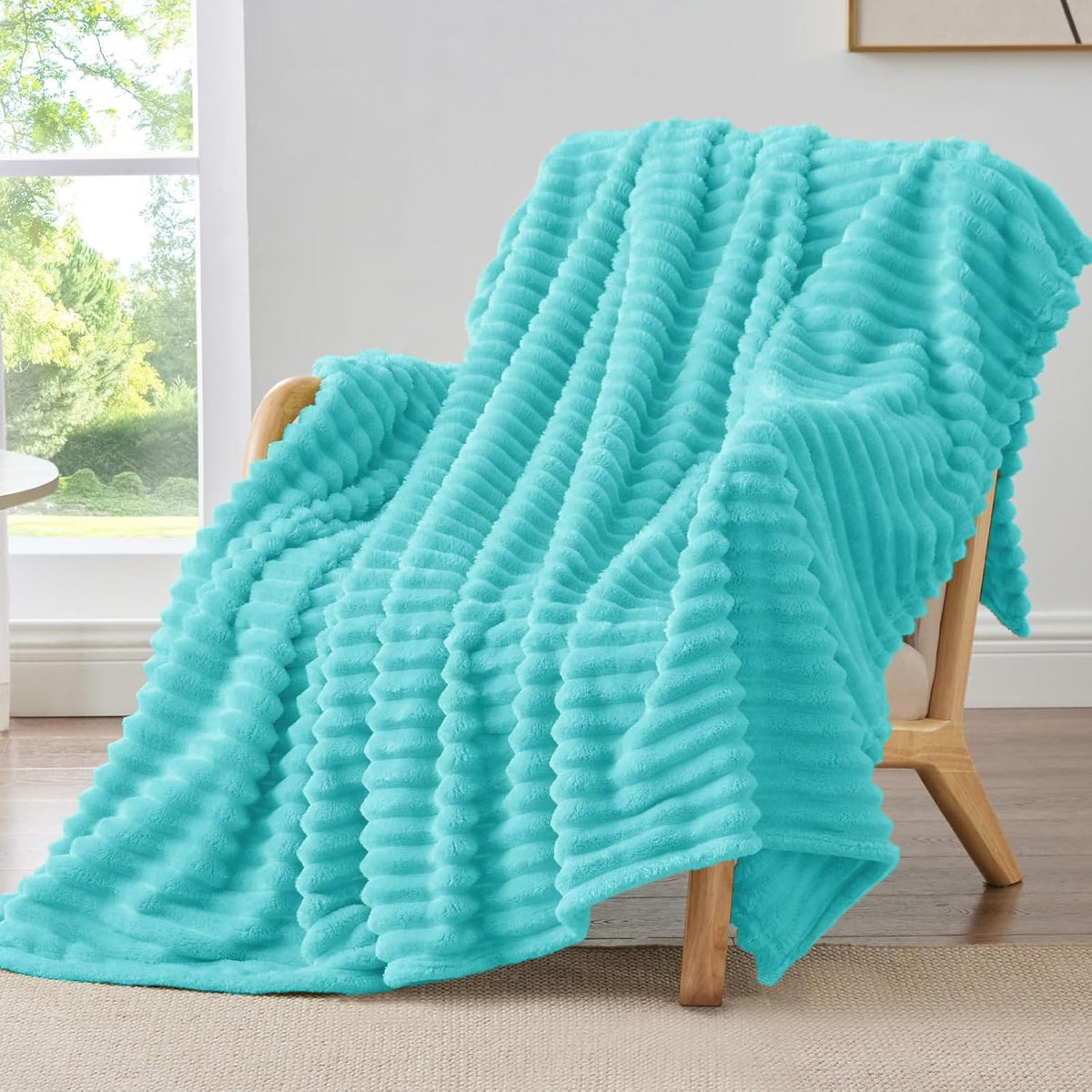 BEDELITE Ribbed Fleece Throw Blanket for Couch, Linen, 50"x60"