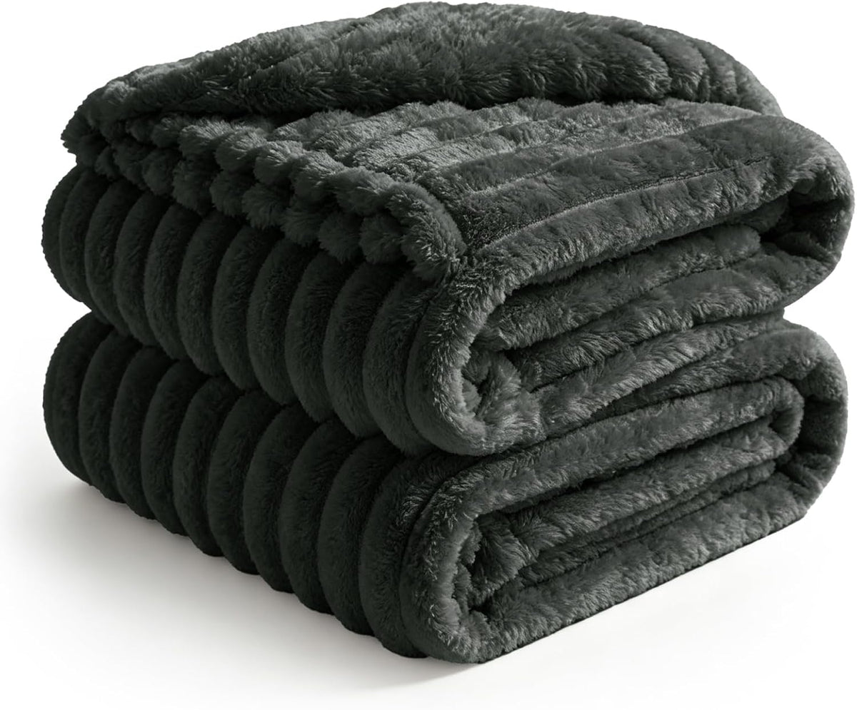 BEDELITE Ribbed Fleece Throw Blanket for Couch, Linen, 50"x60"