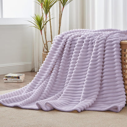 BEDELITE Ribbed Fleece Throw Blanket for Couch, Linen, 50"x60"