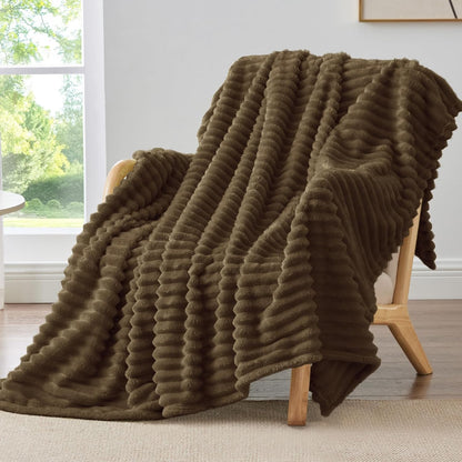 BEDELITE Ribbed Fleece Throw Blanket for Couch, Linen, 50"x60"