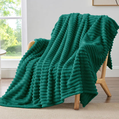 BEDELITE Ribbed Fleece Throw Blanket for Couch, Linen, 50"x60"