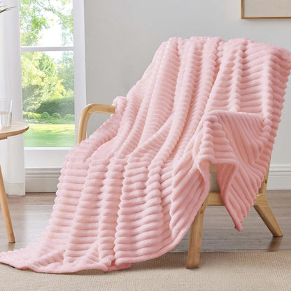 BEDELITE Ribbed Fleece Throw Blanket for Couch, Linen, 50"x60"
