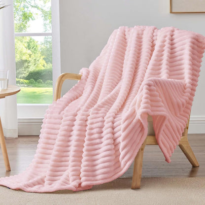 BEDELITE Ribbed Fleece Throw Blanket for Couch, Linen, 50"x60"