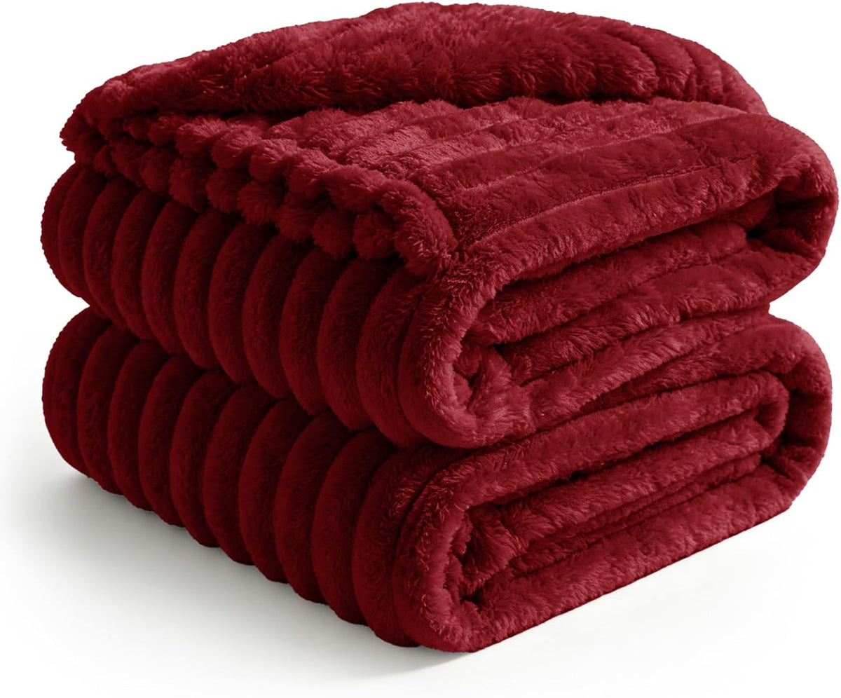 BEDELITE Ribbed Fleece Throw Blanket for Couch, Linen, 50"x60"