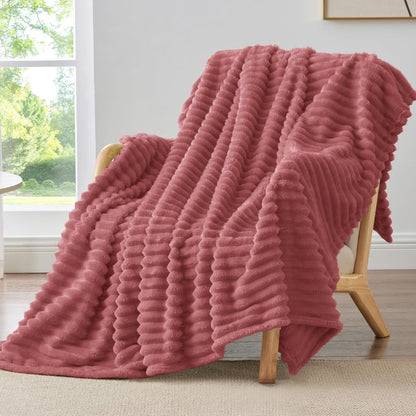 BEDELITE Ribbed Fleece Throw Blanket for Couch, Linen, 50"x60"