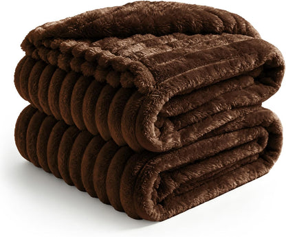 BEDELITE Ribbed Fleece Throw Blanket for Couch, Linen, 50"x60"