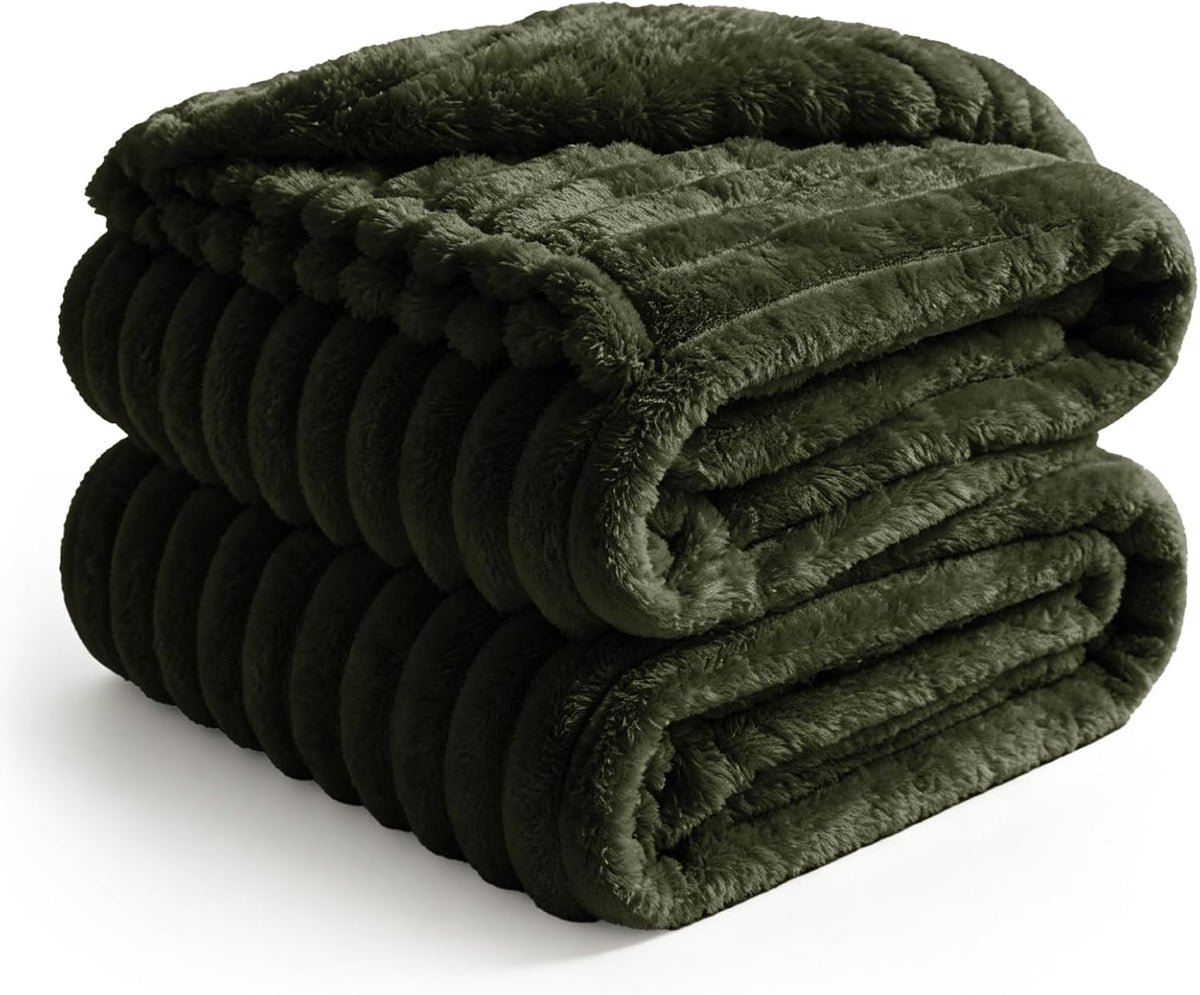 BEDELITE Ribbed Fleece Throw Blanket for Couch, Linen, 50"x60"