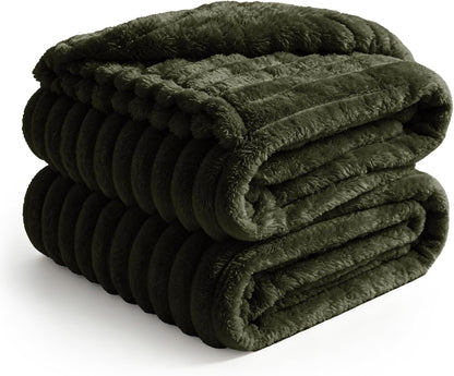 BEDELITE Ribbed Fleece Throw Blanket for Couch, Linen, 50"x60"