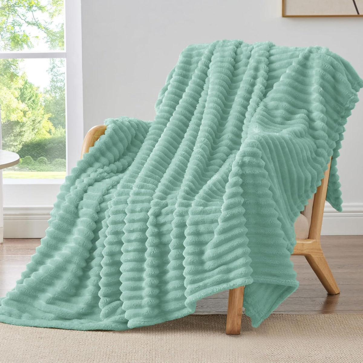 BEDELITE Ribbed Fleece Throw Blanket for Couch, Linen, 50"x60"