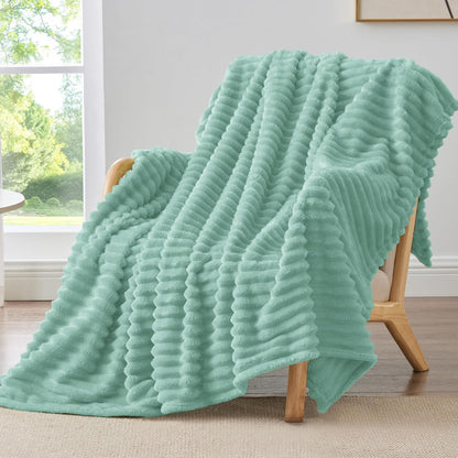 BEDELITE Ribbed Fleece Throw Blanket for Couch, Linen, 50"x60"