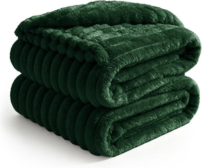 BEDELITE Ribbed Fleece Throw Blanket for Couch, Linen, 50"x60"