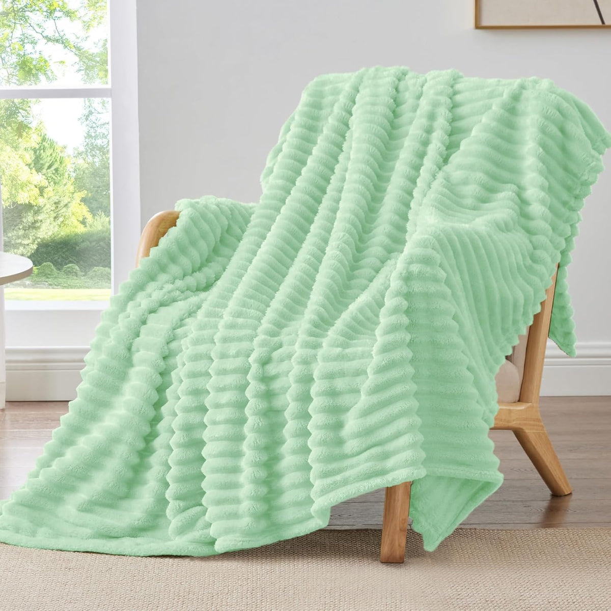 BEDELITE Ribbed Fleece Throw Blanket for Couch, Linen, 50"x60"