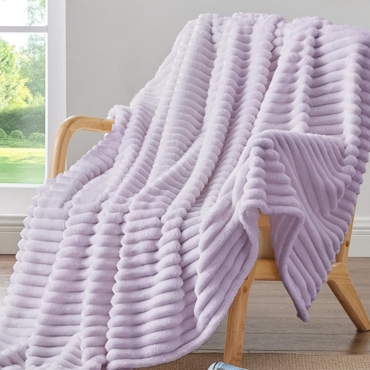 BEDELITE Ribbed Fleece Throw Blanket for Couch, Linen, 50"x60"