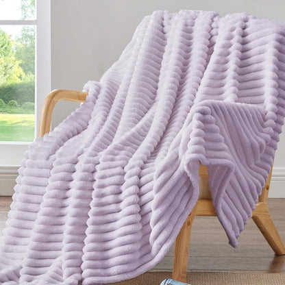 BEDELITE Ribbed Fleece Throw Blanket for Couch, Linen, 50"x60"