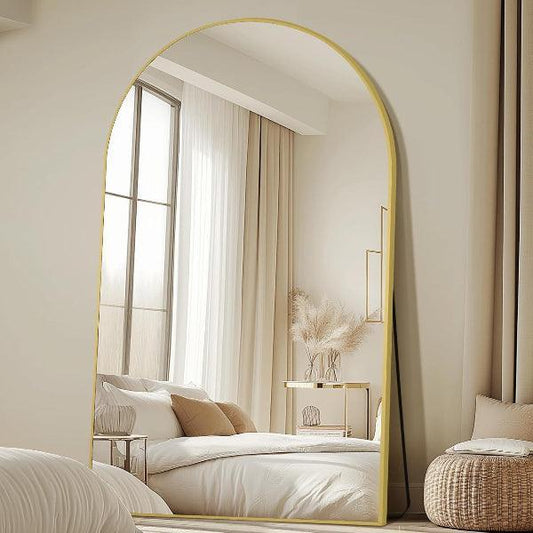 MELOMOIR Arched Full Length Mirror, Oversized Floor Mirror Freestanding, Large Full Body Mirror for Bedroom Living Room, Gold Mirror Full Length with Tempered Glass, Wall Mirror Full Length