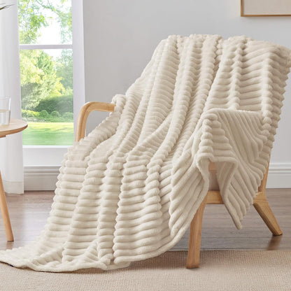 BEDELITE Ribbed Fleece Throw Blanket for Couch, Linen, 50"x60"
