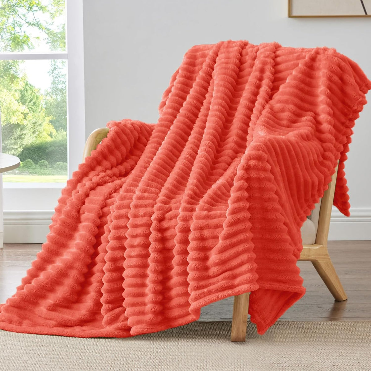 BEDELITE Ribbed Fleece Throw Blanket for Couch, Linen, 50"x60"