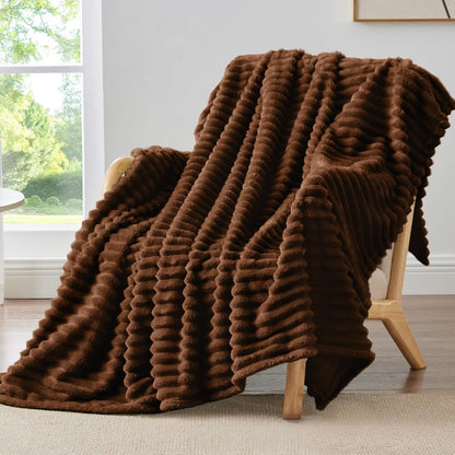 BEDELITE Ribbed Fleece Throw Blanket for Couch, Linen, 50"x60"