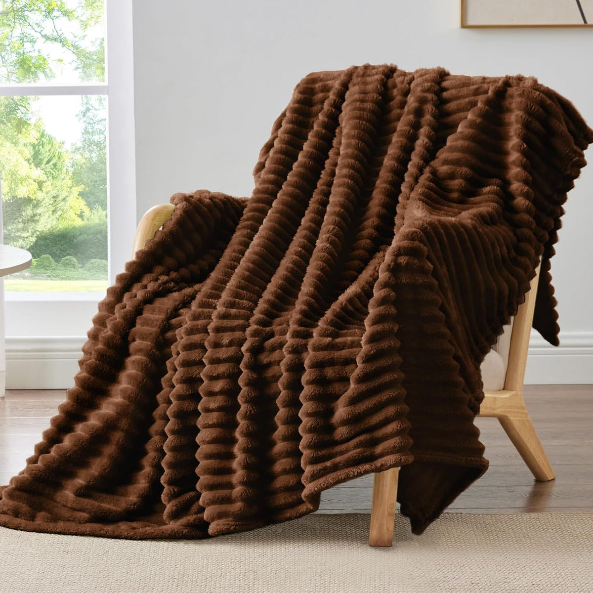 BEDELITE Ribbed Fleece Throw Blanket for Couch, Linen, 50"x60"