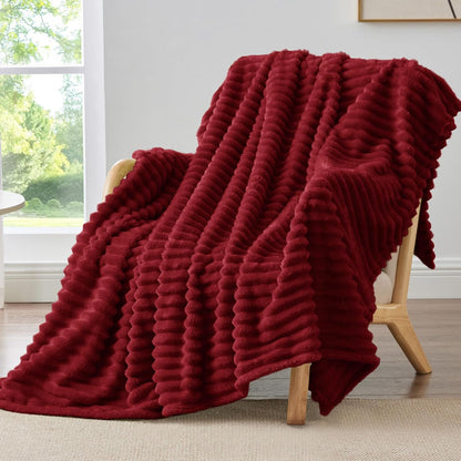 BEDELITE Ribbed Fleece Throw Blanket for Couch, Linen, 50"x60"