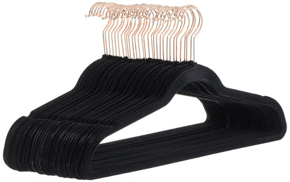 Amazon Basics Slim Velvet Non-Slip Space Saving Suit Clothes Hangers, Closet Organizer, Black, 50-Pack