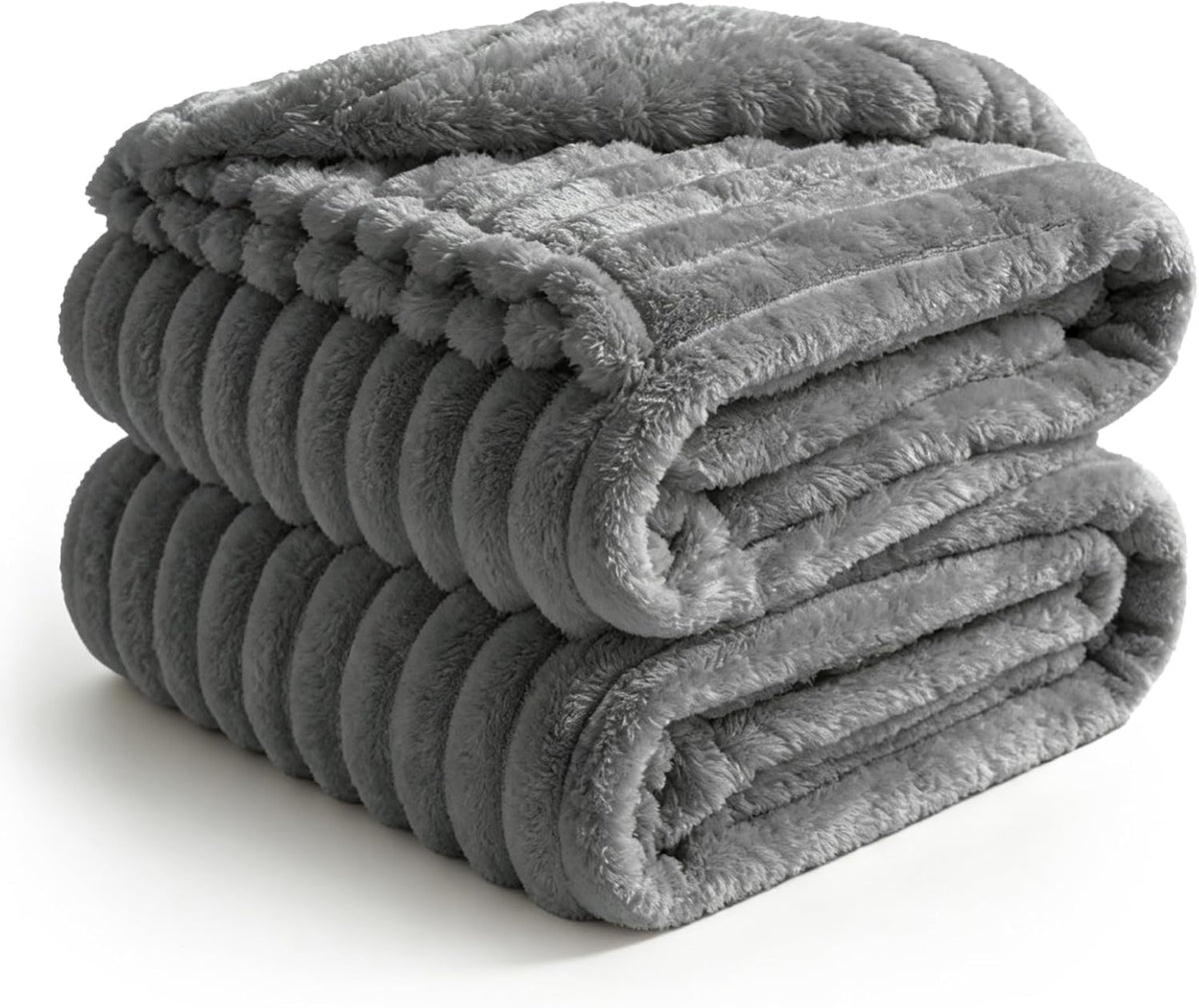 BEDELITE Ribbed Fleece Throw Blanket for Couch, Linen, 50"x60"