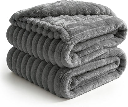 BEDELITE Ribbed Fleece Throw Blanket for Couch, Linen, 50"x60"