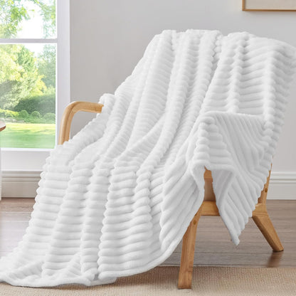 BEDELITE Ribbed Fleece Throw Blanket for Couch, Linen, 50"x60"
