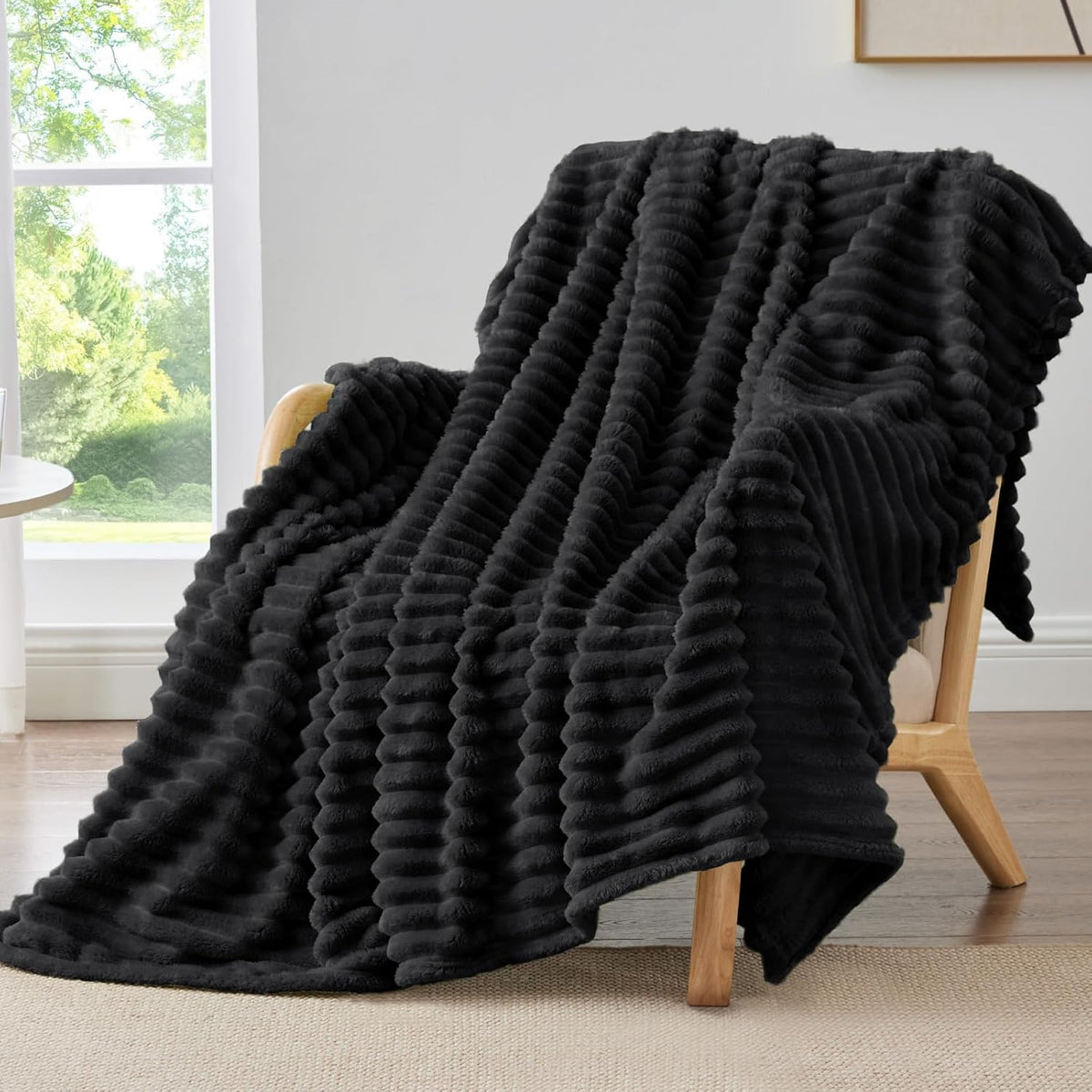 BEDELITE Ribbed Fleece Throw Blanket for Couch, Linen, 50"x60"