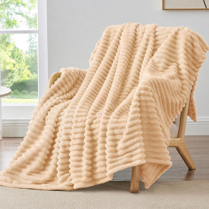 BEDELITE Ribbed Fleece Throw Blanket for Couch, Linen, 50"x60"