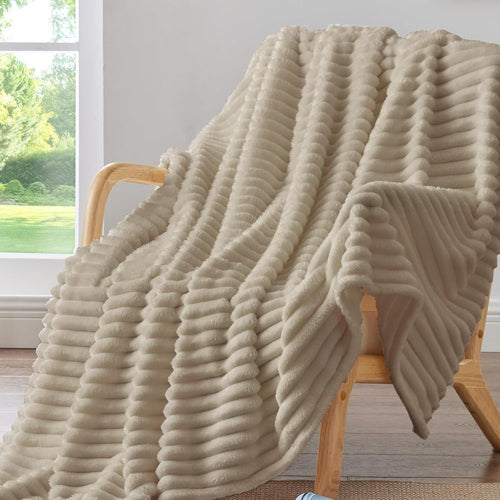 BEDELITE Ribbed Fleece Throw Blanket for Couch, Linen, 50"x60"
