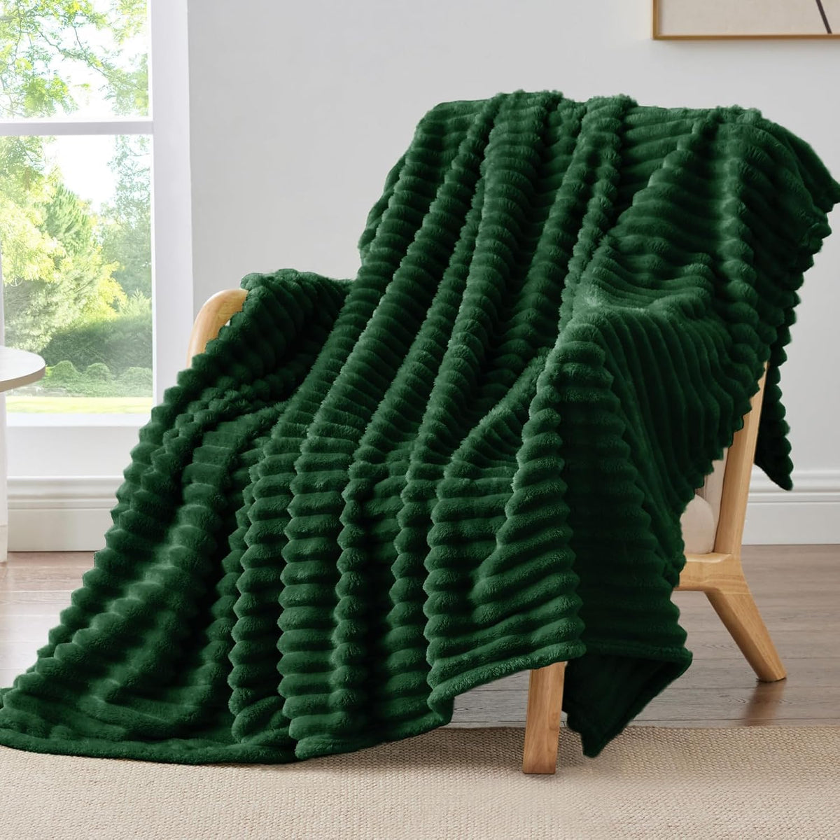 BEDELITE Ribbed Fleece Throw Blanket for Couch, Linen, 50"x60"