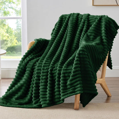 BEDELITE Ribbed Fleece Throw Blanket for Couch, Linen, 50"x60"